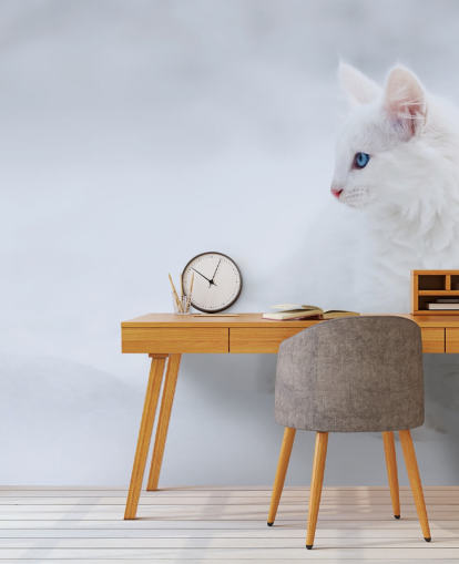 White Kitten in Snow Wall Mural