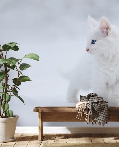 Hvit kattunge i Snow Wall Mural