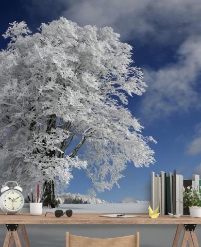 Valkoinen Windbuche mustan metsän seinämaalauksessa