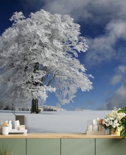 Decorazione murale con buco del vento bianco nella foresta nera