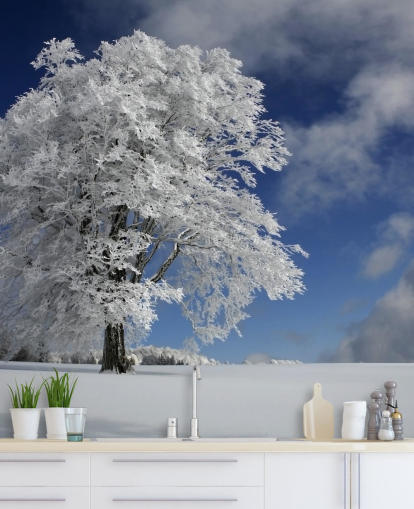 Decorazione murale con buco del vento bianco nella foresta nera