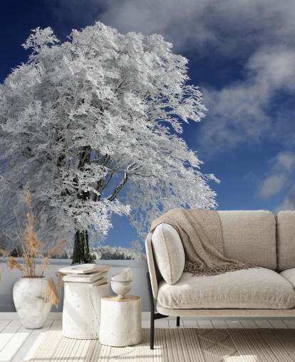 Decorazione murale con buco del vento bianco nella foresta nera