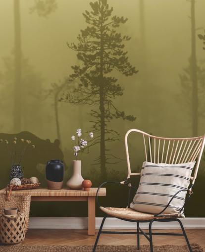 Papier Peint Ours dans la Forêt Brumeuse Papier Peint Ours dans la Forêt Brumeuse