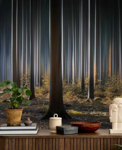 Papier peint brillant de troncs d'arbres forestiers Papier peint brillant de troncs d'arbres forestiers