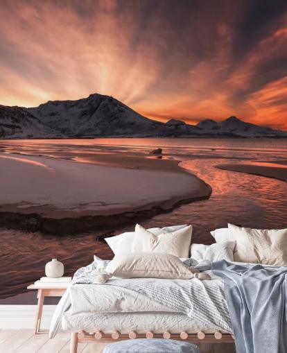 Pink Sunset Mountain River Wallpaper