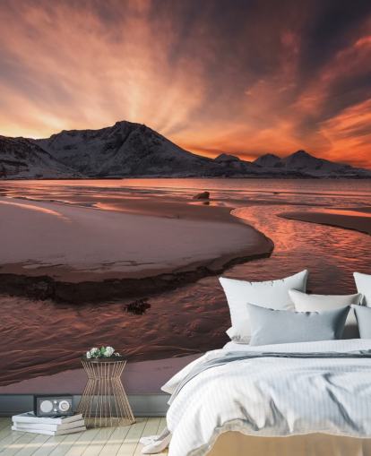 Roze Sunset Mountain River behang