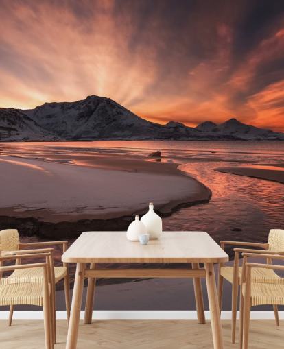 Carta da parati Pink Sunset Mountain River Carta da parati Pink Sunset Mountain River