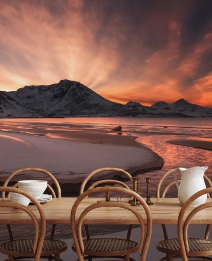 Papel de Parede Rosa Sunset Mountain River