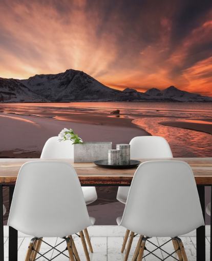 Pink Sunset Mountain River Wallpaper