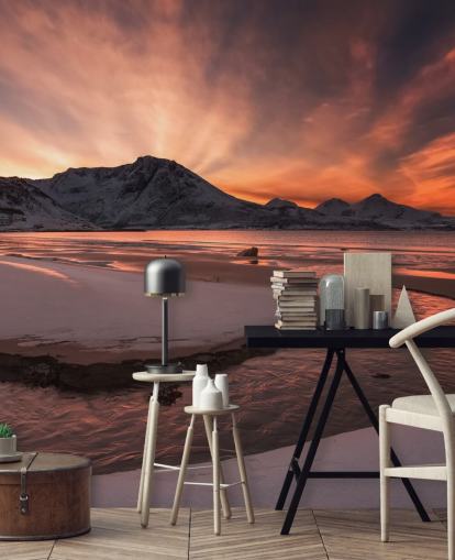 Pink Sunset Mountain River Papier Peint Pink Sunset Mountain River Papier Peint