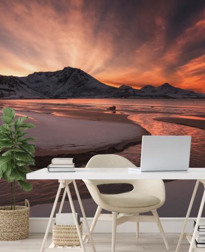 Roze Sunset Mountain River behang