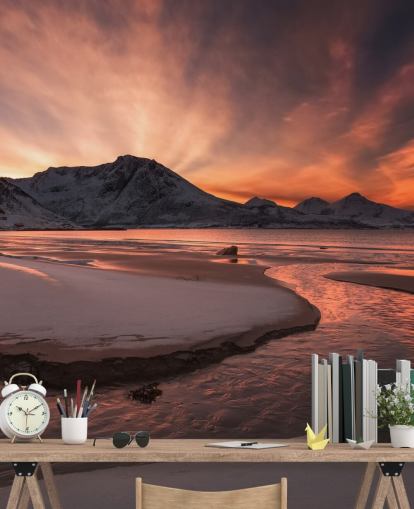 Pink Sunset Mountain River Wallpaper