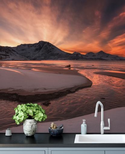 Fondo de pantalla Pink Sunset Mountain River