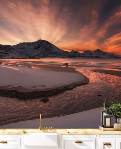 Pink Sunset Mountain River Baggrund