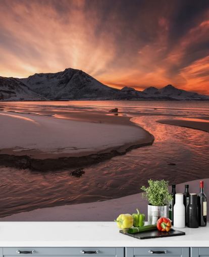 Papel de Parede Rosa Sunset Mountain River Papel de Parede Rosa Sunset Mountain River