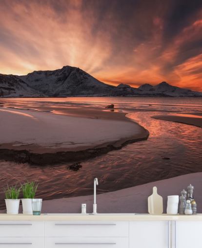 Pink Sunset Mountain River Wallpaper