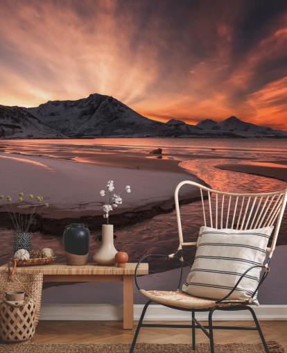 Pink Sunset Mountain River Baggrund