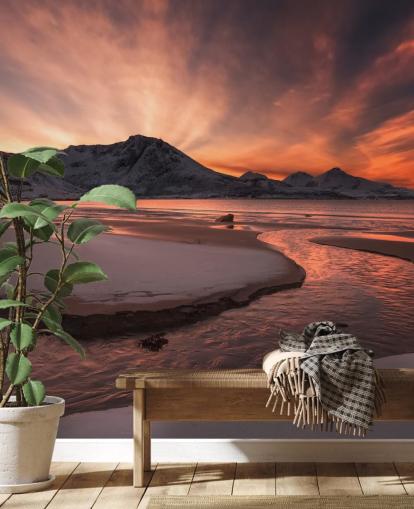 Pink Sunset Mountain River Papier Peint