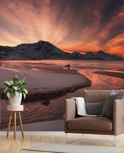 Roze Sunset Mountain River behang