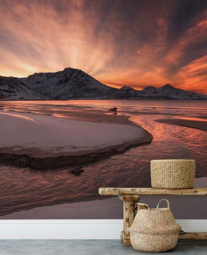 Roze Sunset Mountain River behang Roze Sunset Mountain River behang