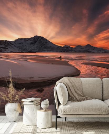 Pink Sunset Mountain River Wallpaper