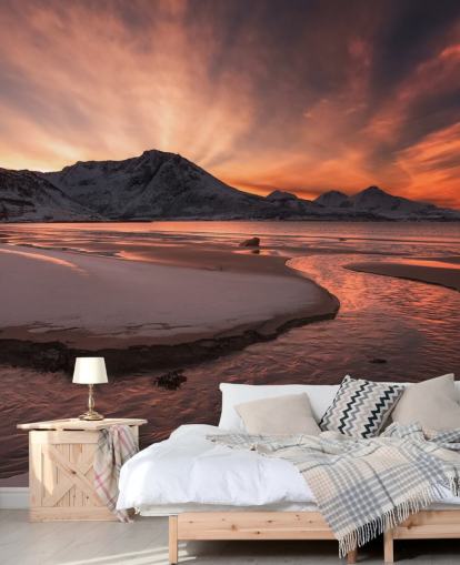 Pink Sunset Mountain River Wallpaper