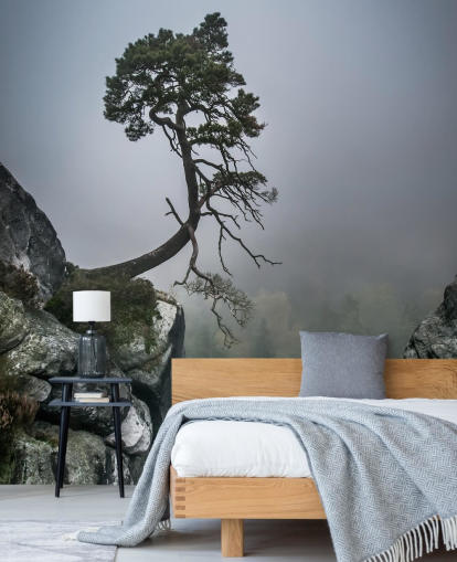 Träd som växer från Mountain Rock Wall Väggmålning