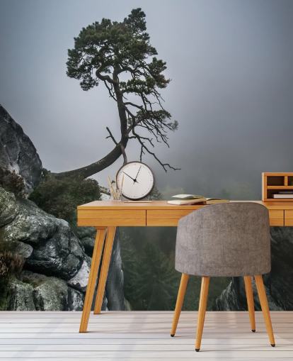 Tree Growing from Mountain Rock Wall Mural