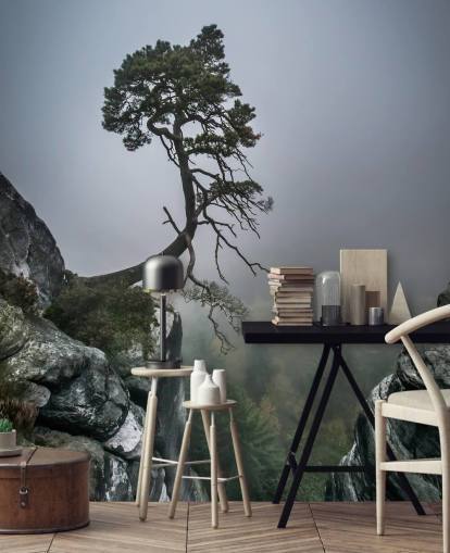 Tree Growing from Mountain Rock Wall Mural