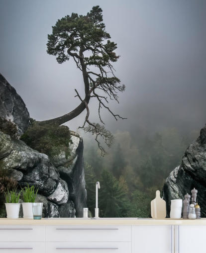 Mural de pared Árbol que crece en roca de montaña
