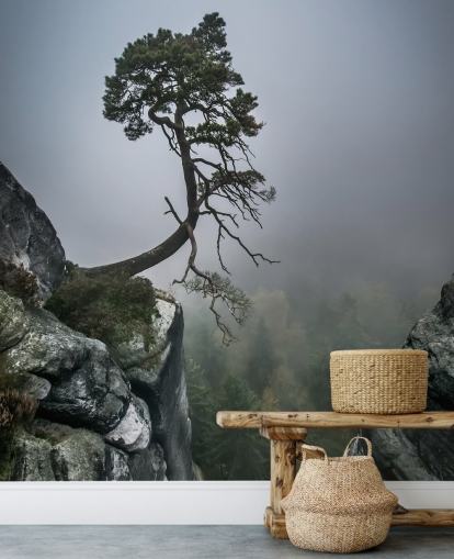 Tree Growing from Mountain Rock Wall Mural