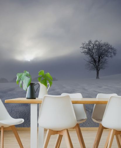 Besneeuwde winter Hillside behang