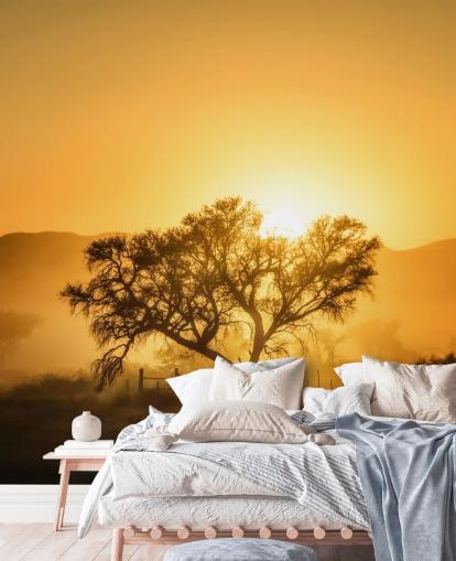 Gold Sunrise against Tree Wallpaper