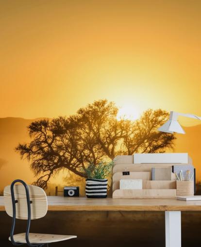 Gold Sunrise against Tree Wallpaper