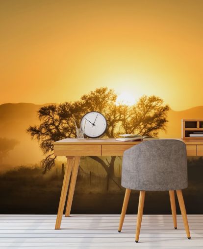 Gold Sunrise against Tree Wallpaper