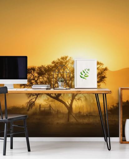 Goldener Sonnenaufgang gegen Baum-Tapete