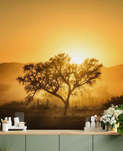 Gold Sunrise against Tree Wallpaper