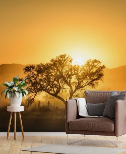 Gold Sunrise against Tree Wallpaper
