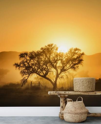 Gold Sunrise against Tree Wallpaper Gold Sunrise against Tree Wallpaper