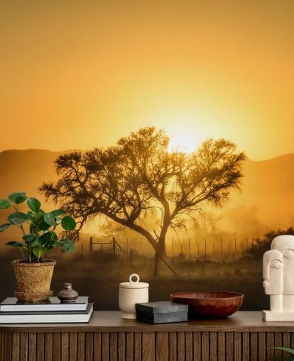 Gold Sunrise contro carta da parati albero