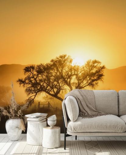 Gold Sunrise against Tree Wallpaper