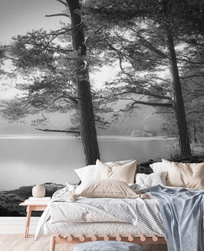 Sort og hvid sø og skov Wallpape