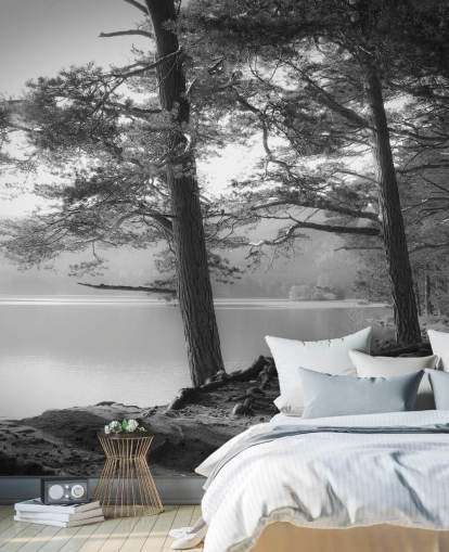 Black and White Lake and Forest Wallpape