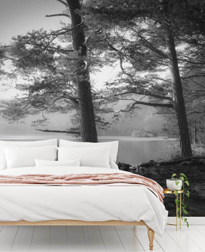 Black and White Lake and Forest Wallpape