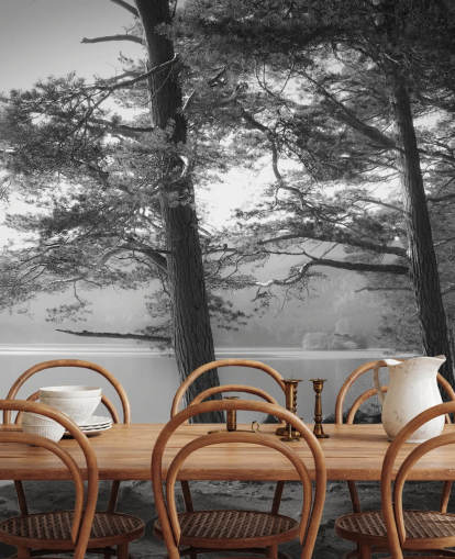 Black and White Lake and Forest Wallpape