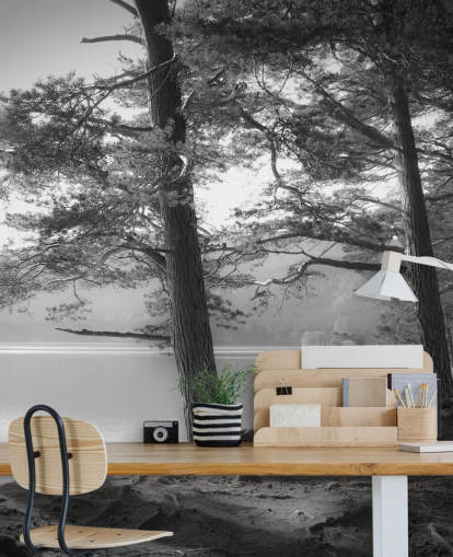 Black and White Lake and Forest Wallpape