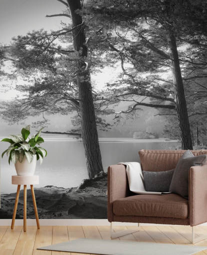 Svart-hvitt innsjø og skog Wallpape Svart-hvitt innsjø og skog Wallpape