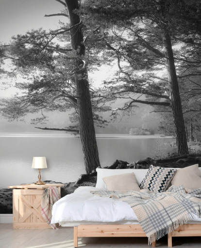 Black and White Lake and Forest Wallpape