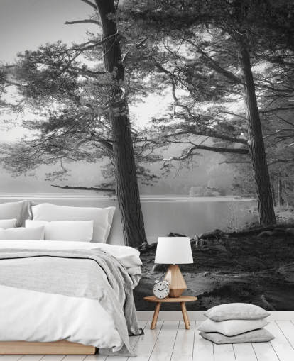 Svarta och vita sjön och skogen tapet