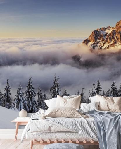 Snøhvit Tåkete Fjellvegg Veggmaleri Snøhvit Tåkete Fjellvegg Veggmaleri